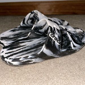 Croc sandals/slides- black and white marble, women’s 10